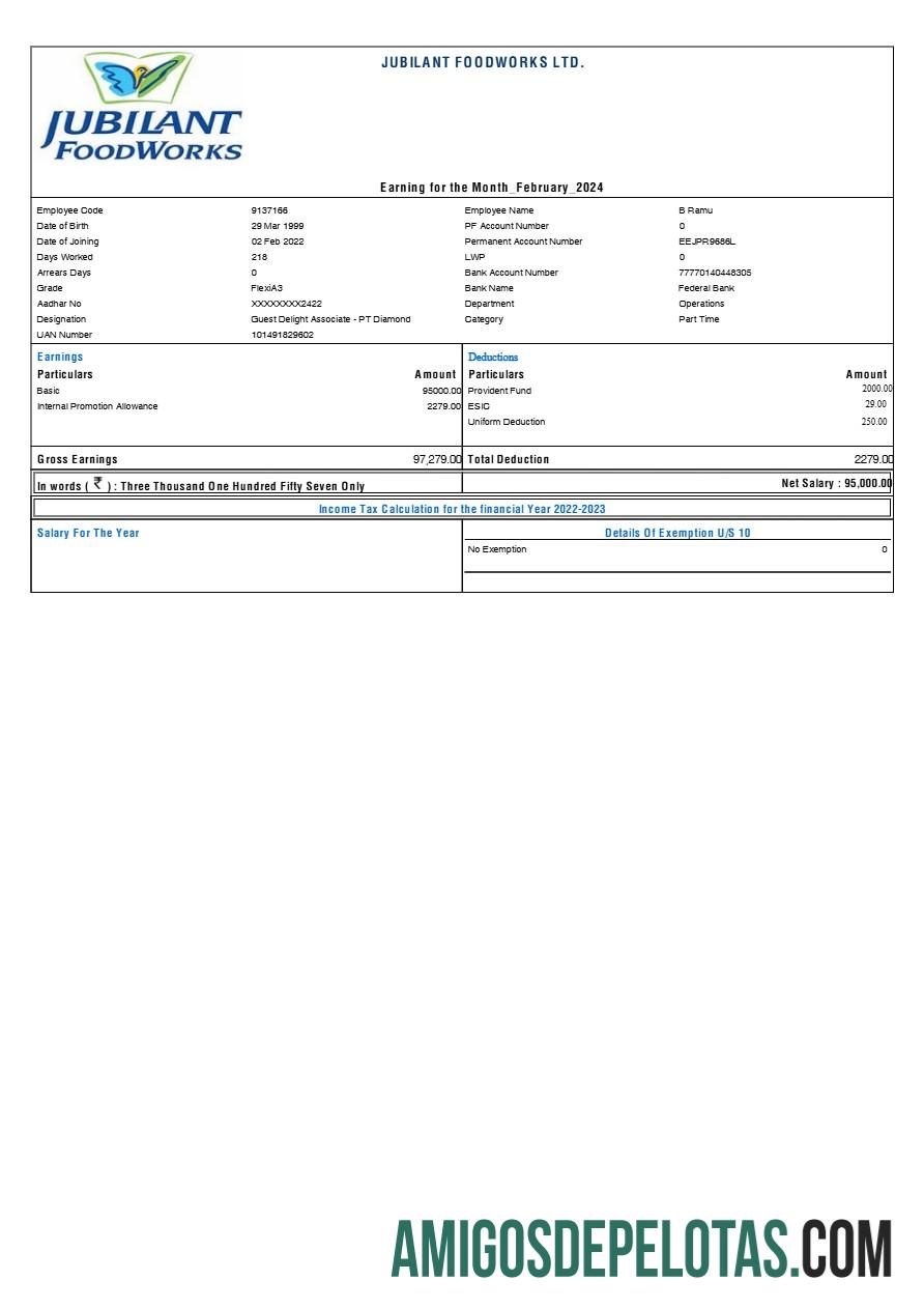 Em branco Modelo de recibo de pagamento Jubilant FoodWorks em formatos Word e PDF.pdf, 1